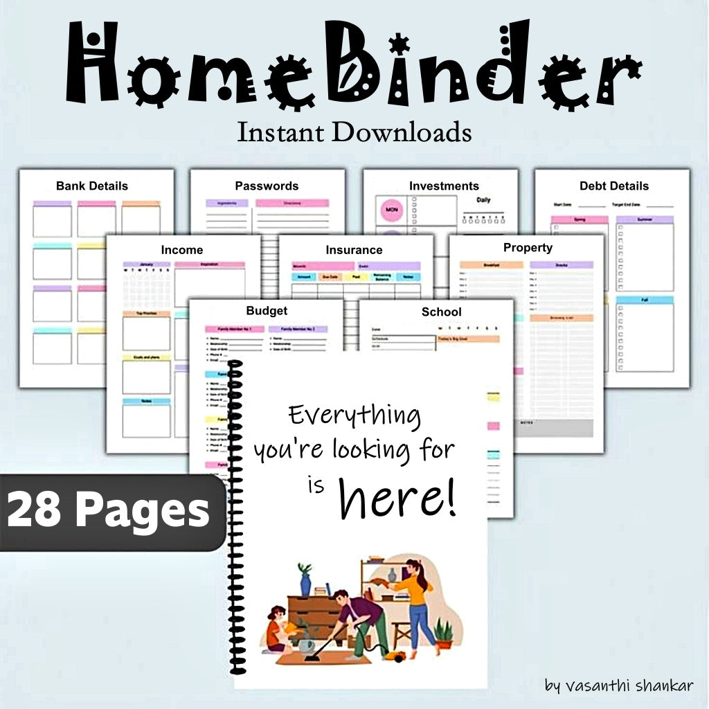 The Ultimate Home Binder (28 Pages) PDF| Home, Finance, Schedule & Kids Records |  Digital Download (28 Pages)